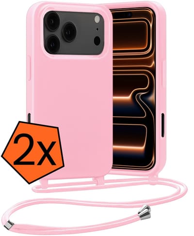 Hoesje Geschikt voor iPhone 17 Pro / 18 Pro Hoes Met Telefoonketting - Backcover Geschikt voor iPhone 17 Pro / 18 Pro Case Met Koord - Lichtroze - 2 PACK