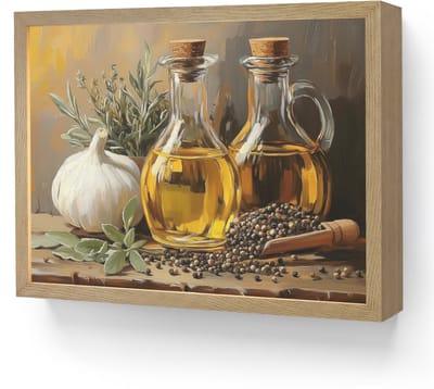 Wandlamp 40x30 cm - Oplaadbaar - Stilleven - Olijfolie - Knoflook - Kruiden - Wandlampen binnen woonkamer - Slaapkamer lamp - Decoratieve nachtlamp - Vloerlamp draadloos