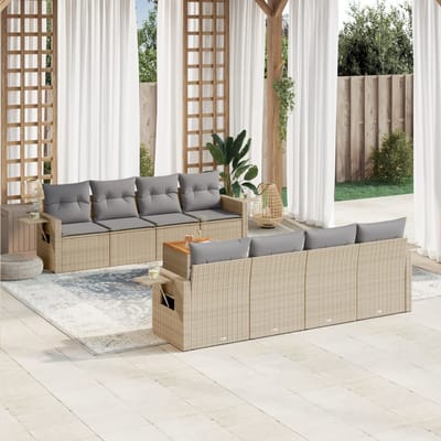 vidaXL - 9-delige - Loungeset - met - kussens - poly - rattan - beige