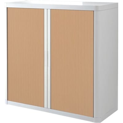 easyOffice by Paperflow rolgordijnkast, afsluitbaar, B 1100 x D 415 x H 1040 mm, kunststof/metaal, wit/beuken