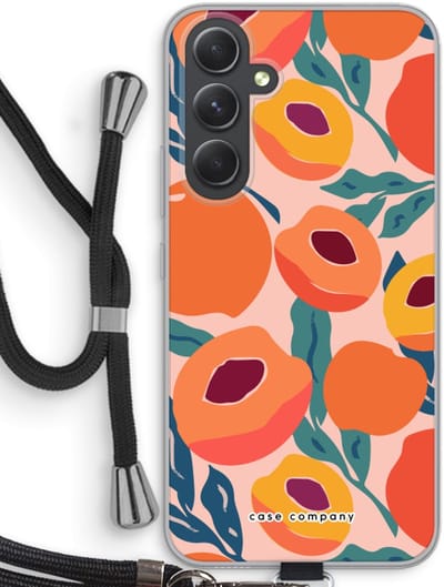 Case Company® - Hoesje met koord geschikt voor Samsung Galaxy A54 hoesje met Koord - Perzik - Telefoonhoesje met Zwart Koord - Bescherming aan alle Kanten en Over de Schermrand