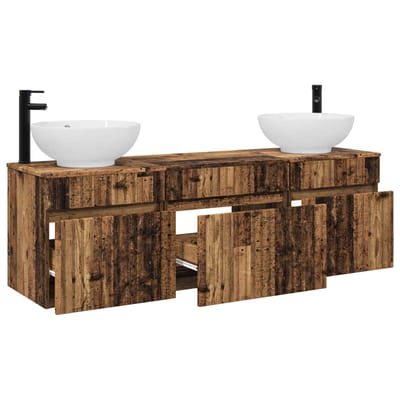 vidaXL - Badkamerkast - set - 3 - st - Oud - hout - 49 - x - 44,5 - x - 66,5 - cm - Bewerkt - hout