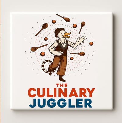 The Culinary Juggler Keramische Tegel 15x15 cm – Grappige Chef Eend Ontwerp – Unieke Keuken Wanddecoratie & Perfect Cadeau voor Kookliefhebbers