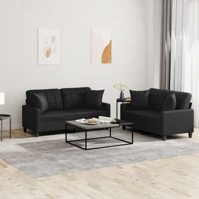 vidaXL - 2-delige - Loungeset - met - kussens - kunstleer - zwart