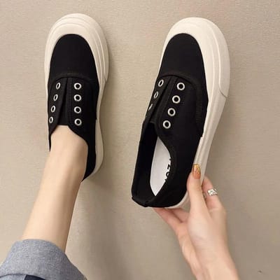 Dames Canvas Schoenen Zomer Slip-on Platte Schoenen Alles-match Boardschoenen Dikke zool Casual Schoenen Zomer Ademende Platte Sneakers 35