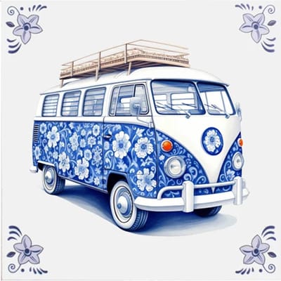 Delfts blauw tegeltje busje design - delfts blauw wandbord - delftsblauw - hollandse cadeautjes - wanddecoratie - decoratieve accessoires