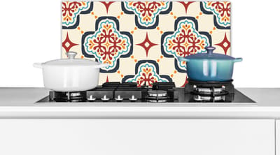 Spatscherm keuken 60x30 cm - Kookplaat achterwand Bloemen - Tegel - Vector - Patroon - Muurbeschermer - Spatwand fornuis - Hoogwaardig aluminium