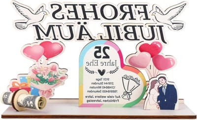 Houten Geldcadeau voor 25-jarig Huwelijk, Persoonlijk Aangepast, Tafeldecoratie met Hartontwerp, Jubileum Geschenk, Verjaardag Decoratie