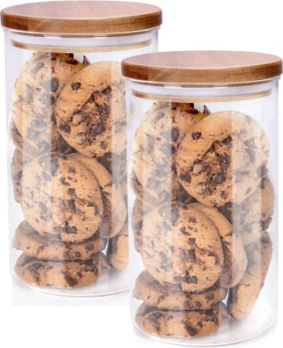 Alpina Voorraadpot/bewaarpot Foodking - 2x - borosilicaat glas - 950 ml - glas/hout - luchtdicht