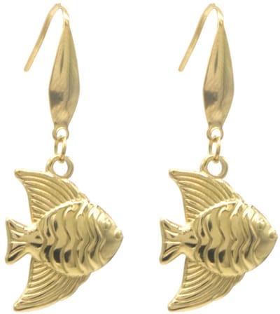 Dames Oorbellen – RVS – Vissen Design – Goudkleurig – 4cm – Trendy Maritiem Stijl