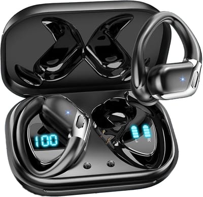 Xssive - Sport Oortjes - Oortjes Draadloos met Oorhaak - Bluetooth Oordopjes voor Hardlopen & Fitness - 60 Uur Batterijduur - Noise Cancelling Microfoon - Earbuds Zwart
