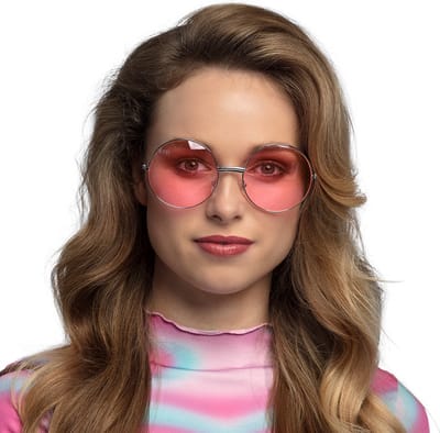 Boland - Partybril Hippie XL roze Roze - Volwassenen - 60's & 70's - Hippies & Flower Power - 60's & 70's - Hippie & Flower Power
