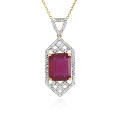Cavill - Luxe Dames Halsketting 925 Sterling Zilver Verguld - Madagaskar Roze Saffier 5,85 ct Achthoekig - Cambodjaanse Zirkoon - 45,5 cm