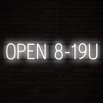 OPEN 8-19U - Lichtreclame Neon LED bord verlicht | SpellBrite | 85,31 x 16 cm | 6 Dimstanden & 8 Lichtanimaties | Reclamebord neon verlichting