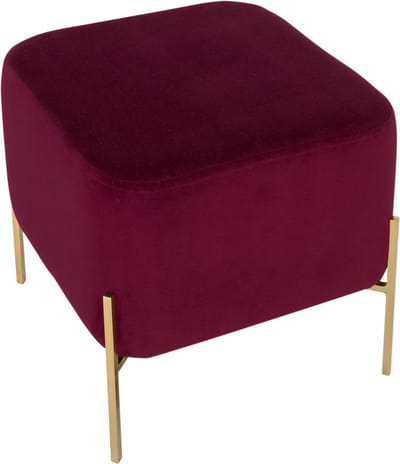 Kruk Bordeaux velvet voetenbank Tumba aubergine donkerrood fluwelen poef "Harper" Hocker