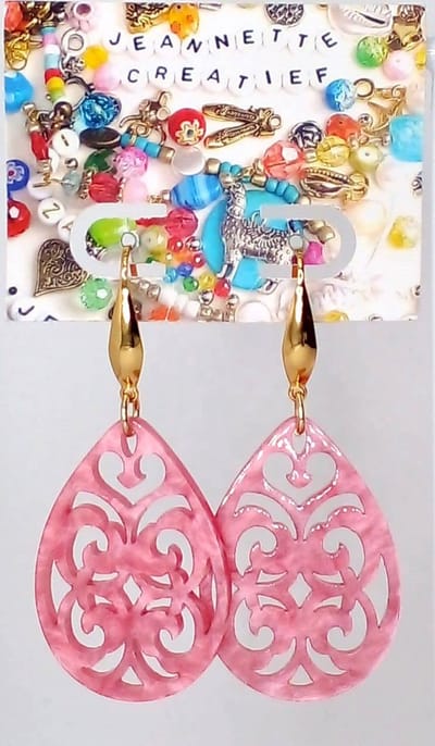 Jeannette-Creatief® - Resin – Barok Druppel Roze - Roze Oorbellen - Resin Oorbellen – Oorbellen Roze - Gouden Oorbellen - Oorbellen – Oorhangers - Oorbellen dames - Oorhaakjes - Trend - Mode 2023 - Valentijn