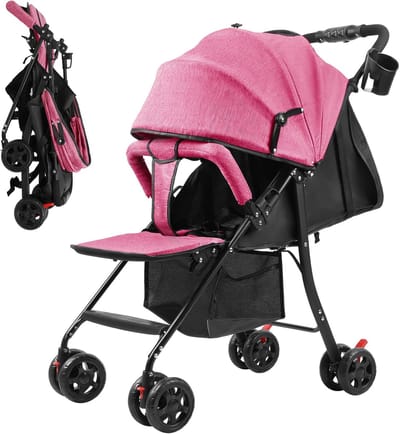 Reis kinderwagen - Lichtgewicht buggy - Compact reizen - Met één hand opvouwbaar - 4.2 kg - Roze