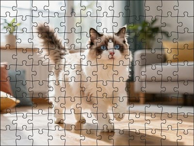 Puzzel Ragdoll in de woonkamer | 120 stukjes | Dierenpuzzel | Kattenpuzzel