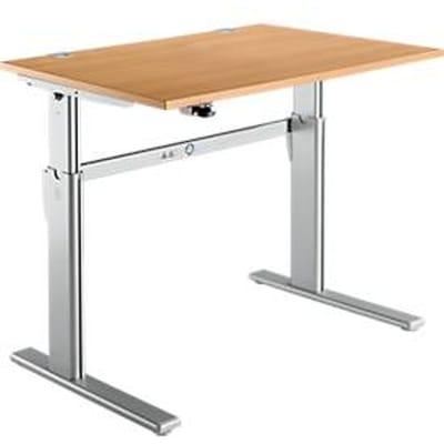 Standaard bureau, elektrisch in hoogte verstelbaar, rechthoekig, C-poot, B 1200 x D 800 x H 725-1185 mm, beuken/blank aluminium RAL 9006