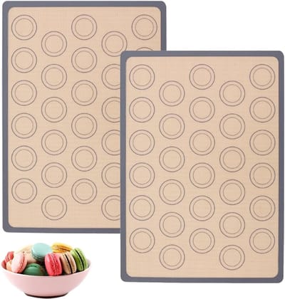 Set van 2 Bakmatten voor Macarons - Antikleef Siliconen Baktray voor Koekjes, Pizza en Brooddeeg 42 x 29,5 cm