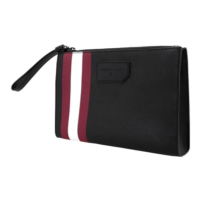 Bally Klassiek Rood en Wit Gestreept Zakelijk Rits Faux Leer Clutch Heren clutch Zwart SKID-OF-06 Basic Set (Bag+Dust Bag)