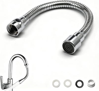 Kraanverlenging RVS 30 cm 360 graden draaibaar met adapter voor badkamer, hotel, keuken.