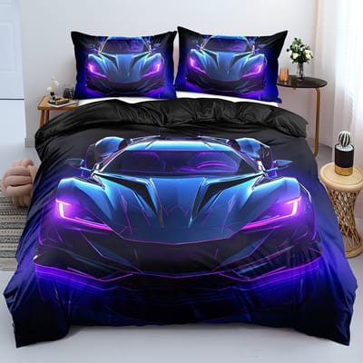 Auto Dekbedovertrek | Dekbedovertrek 135x200cm met 2 bijhorende kussenslopen | Sport Auto Dekbedovertrek | Grappig Dekbedovertrek | Tiener Dekbedovertrek | 100% polyester | Exclusief Dekbed