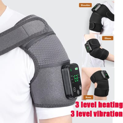 Masseur d'Épaule Thermique 3 en 1 Genouillère Épaule Coude Ceinture de Soutien Sans Fil Circulation Sanguine gris