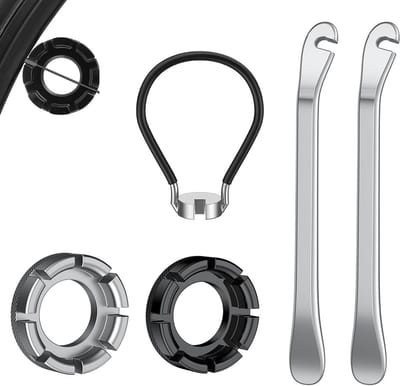 Set van 5 Fietsspaak Sleutels met 2 Bandenheffers voor Spaakspanning en Wielreparatie, Geschikt voor 10-15 Caliber Spaak