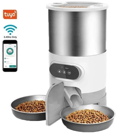Allero Automatische Voerbak Kat - Voerautomaat Kat - 2 Kommen - Voicerecorder - RVS - Grote Capaciteit - Programmeerbaar