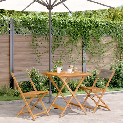 vidaXL - 3-delige - Bistroset - polypropeen - en - massief - hout - grijs