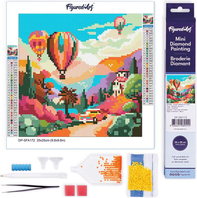 Figured'Art Mini Diamond Painting set Volwassenen 25x25 cm Ballonnen boven de Vallei - 5D DIY Art full drill ronde diamant - Opgerold canvas