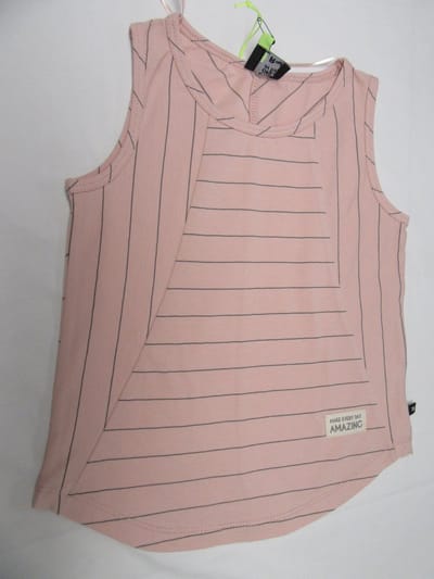 rumbl , meisje, t-shirt zonder mouw , rose ,streep grijst , 116 / 122