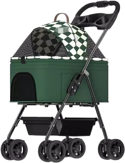 Hondenbuggy Opvouwbaar - Reisbuggy Huisdier - Veilig Vervoer - 3-in-1 Afneembaar - 4 Wielen - Groen