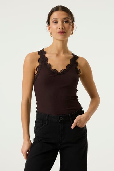 Garcia bruine dames top   V-hals   Slim Fit   Rib patroon   Duurzaam   Mouwloos Bruin XS