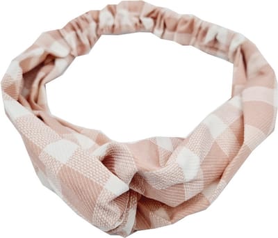 Haarsoires Haarband Twist 5cm – Ruitprint – Gladde Stof – Wit Roze - Zachte Knoop Hoofdband - Haaraccessoire voor Dames & Meisjes