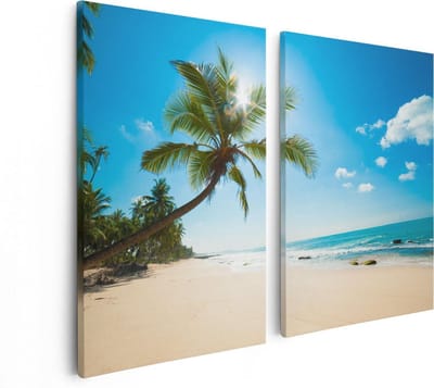 Artaza Canvas Schilderij Tweeluik Tropisch Strand En Zee In Sri Lanka  - 80x60 - Foto Op Canvas - Canvas Print