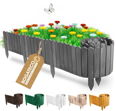 BOGATECO Rollborder houten latten | 20 cm hoog en 200 cm lang | Houten hek | Houten hekwerk Perfect als perkenborder | antraciet