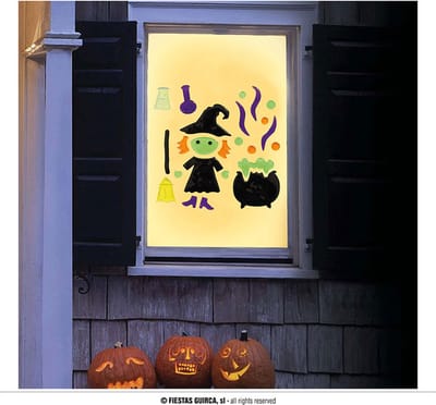Fiestas Guirca - Raamdecoratie Gel Heksen (20x25cm) - Halloween - Halloween Decoratie - Halloween Versiering