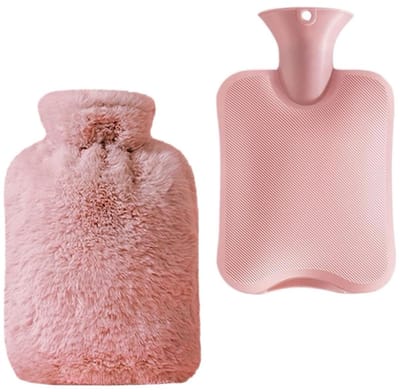 GELLDG Warmtekruik 1000ml - Siliconen Wärmflasche voor Pijn & Koorts - Geschikt voor Thuisgebruik - Uitlokvrij met Zachte Hoes - 1 Stuk - Roze