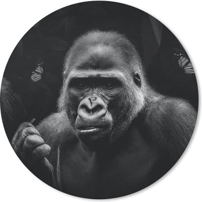 Muismat rond 20x20 cm - Mousepad Dieren - Aap - Gorilla - Zwart - Wit - Ronde muismatten