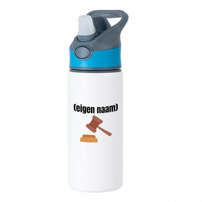 Hacebo® - rechter met hamer waterfles met rietje blauw - Advocaat - iemand die rechter is - met eigen naam - leuk cadeau voor iemand die rechter is - cadeau - kado - water fles - 650ML