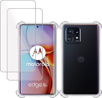 Hoesje + 2x Screenprotector geschikt voor Motorola Edge 40 Pro – Tempered Glass - Extreme Shock Case Transparant