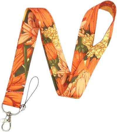 Travel Cords - Keycord Oranje Bloemen - stevig lanyard - sleutelhanger - sleutelkoord - met telefoonkoord - sleutels