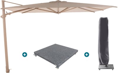 4-Seasons zweefparasol Siesta Premium 300 x 300 - Latte met voet en hoes