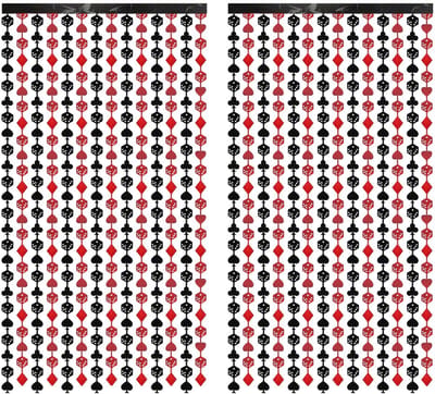 Dailygoods- Casinogordijnen 200x100cm - 2 Stuks - Rood/Zwart - Aluminiumfolie - Decoratie voor Casino-Themafeest - Achtergrond voor Verjaardagsfeest - Feestgordijnen