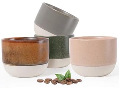Set van 4 Mini Espressokopjes - Kleurige Aardewerk Koffiekopjes zonder Handvat, Perfect voor Espresso en Mokkassen