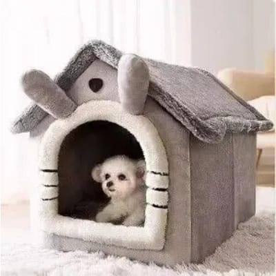 Warme Hondenmand voor Binnen Zachte Huisdierbed Tent Huis Hondenhok Kattenbed met Verwijderbaar Kussen Geschikt voor Kleine Middelgrote Grote Huisdieren L