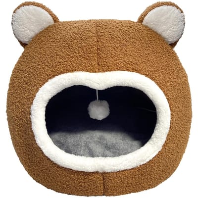 Nieuw Kattenmandje, Kattenmandje in Teddybeerstijl Kattenhuis Herfst- en Winterstijl Semi-gesloten Kattenmandje Geluidsisolatie Warm en Comfortabel om in te Slapen M black