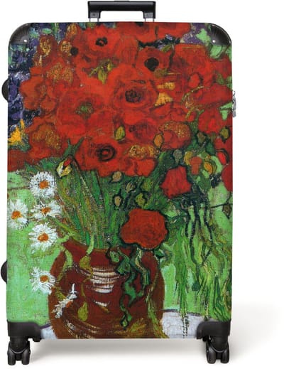 NoBoringSuitcases.com® - Koffer groot - Reiskoffer lichtgewicht - Vaas met rode papavers en madeliefjes - Vincent van Gogh - Rolkoffer met 4 wielen - Grote trolley XL - 98 liter bagage